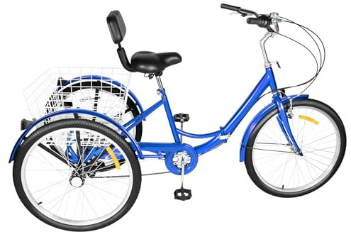 GMSLuu Dreirad Erwachsene 24 Zoll faltbares Fahrrad Dreirad für Erwachsene Senioren Frauen Männer Lastenfahrrad 3-Rad-Fahrrad mit Einkaufskorb