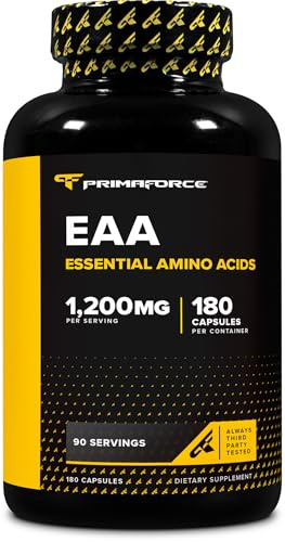 Primaforce EAA Capsules 1200mg, 180 Capsules, 90 Servings - Essential Amino Acids - Non-GMO, Gluten Free & Vegitarian Friendly