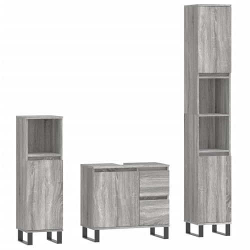 vidaXL Ensemble de Meubles de Salle de Bain 3 pcs, Armoires de Rangement avec Porte, Meuble-lavabo Toilette Intérieur, Moderne, Sonoma Gris Bois d'Ingénierie