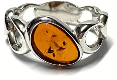 Ring Bernstein braun 925 Silber rhodiniert Silberring Bandring #58