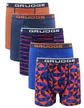 Grudge Men's Boxers Shorts (5 Pack) Multipacked Underwear Gift Set | Comfortable Stretch Cotton Mens Trunks, Colourful & Black Underpants Briefs (UK, Alpha, XXL, Regular, Regular, Orange Assorted)