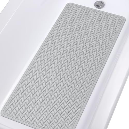 Yolife Non Slip Bath Mats for inside Bath,Rubber Bath Mat,43x92 cm Long Bath Mat Machine Washable with Strong Suction Cups (A Little Grey)