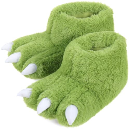ULTRAIDEAS Animal Paw Slippers for Women and Men, Funny Claw Slippers for Adult and Kids, Unisex Cute Costume House Shoes（Green Dinosaur Paw, Size 11-12 Women, Size 9-10 Men）