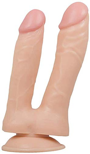 Sexy Emporium Realistic Double Penetration Suction Cup Dildo White Double Penetration Toys for Women Couples Adult Flexible Body Safe Massager
