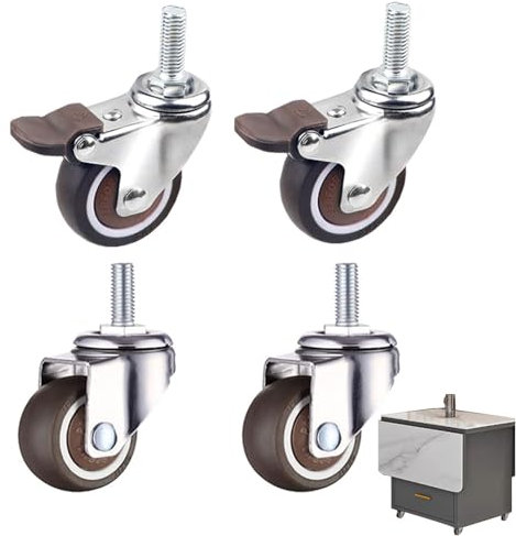 4 Stück Rollen mit Gewinde M8, 360° Lenkrollen M8 X 15 mm, Möbelrollen Mit Bremse Klein, Rutschfeste Gummirollen Möbelrollen Gewinde Tragfähigkeit 40Kg 2 Bremsen+2 Ohne Bremsen für Geräte und Möbel