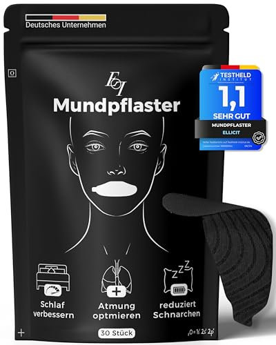 Ellicit Mundpflaster Schlafen, 30er Pack Premium Mouth Tape for sleeping, Anti Schnarch, Schnarchpflaster gegen Schnarchen, optimaler Halt auch mit Bart, 95% Baumwolle [bequeme Universalgröße]