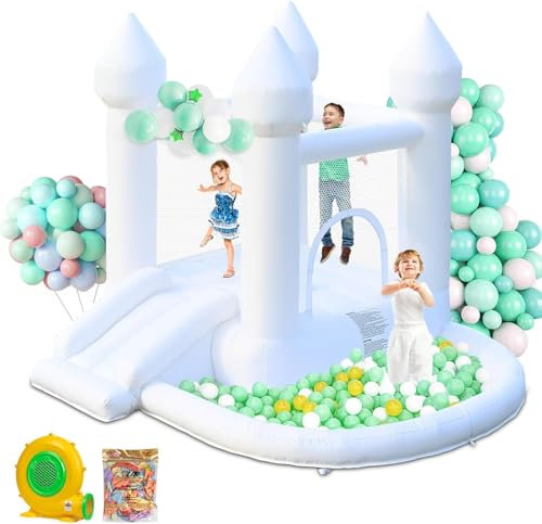 Castello gonfiabile con scivolo, ponticello gonfiabile con vasca da palla, castello gonfiabile per feste di cortile per bambini, con ventilatore d'aria da 370 W