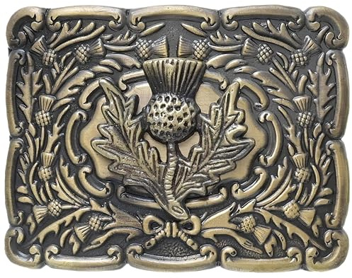Celtic Thistle Kilt Belt Buckle – Traditional Scottish Thistle Design, Highland Men’s Accessory, Crafted Pewter for Classic Kilt Attire