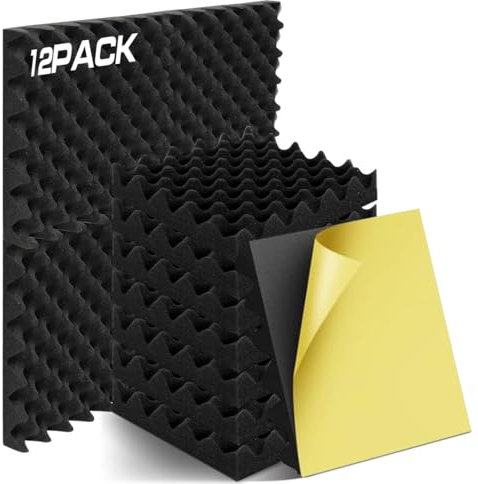12 Stück Akustikschaumstoff Platten Selbstklebend, Schalldämmung Akustikschaum für Wand, 30 x 30 x 5 cm Akustikschaumplatten Hohe Dichte, Schallabsorbierende Schaumstoffe für Tonstudio, Büro, Heim