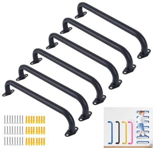 BiJun Lot de 6 poignées d’aire de jeux en métal 43,2 cm, barres de singe pour intérieur/extérieur, cadres d’escalade, cabanes et échelles murales (noir)
