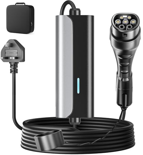 Zyncove EV Charger Cable Type 2 to 3 Pin Plug, 15M/49.21Ft 10A/2.3kW Home and Portable Electric Car Charger, IP67/IP65 Waterproof with LED Indicator, Portable Compatible with EVs & PHEVs