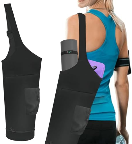 Jinzhenhong Sac pour tapis de yoga, sac de transport pour tapis de yoga, sac fourre-tout multifonction avec poches (noir)