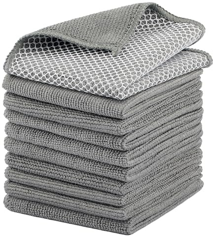 Pinboov 10 Stück Spültücher Spüllappen Waschbar, Mikrofasertücher Spültuch mit Poly-Scheuerseite, Putzlappen Küche Fusselfrei für Küchenreinigung, 20cmx20cm