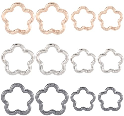 SUNNYCLUE 1 Box 18Pcs 6 Styles Cute Carabiner Clip Spring Gate Rings Bulk Colorful Metal Trigger Closures Flower Clamp Snap Hoop Clip Clasps for DIY Bags Keychains Making Keyrings Craft Strap Purse