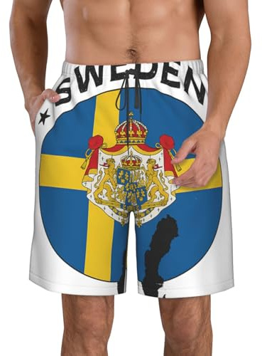 Sveriges flagga tryck snygga strandshorts för män lätta mysiga badbyxor sommar vardag utflykter semester