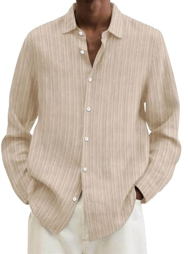 Generisch Camisas para hombre, camisa tradicional para hombre, camisa de moda, suéter para hombre, informal, monocolor, rayas, elástico, manga corta, caqui, L