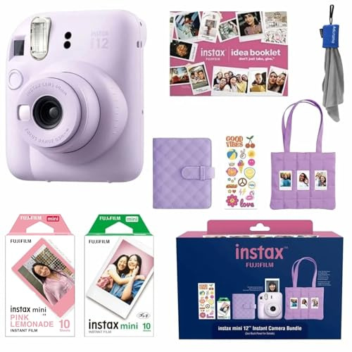 Fujifilm Instax Mini 12 Instant Film Camera All Included Holiday Bundle 2025 + Pink Lemonade Instant Film 10 Exposures (Lilac Purple)