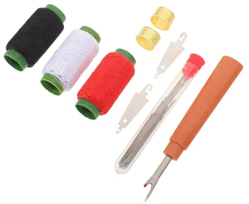 Gadpiparty Kit de Couture à la Main 34 Pièces pour Débutant – Aiguilles à Grand Chas en Acier 3 Bobines de Fil 2 Enfile-Aiguilles 2 Dés à Coudre Découseur Mini Coffret Portable pour
