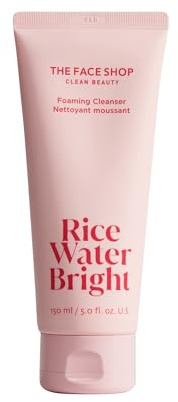 The Face Shop Rice Water Bright Foaming Facial Cleanser with Ceramide, Gentle Face Wash for Hydrating & Moisturizing, Vegan Face Cleanser, Makeup Remover, 150ml