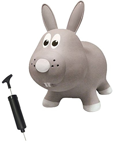 Farm Hoppers Award Winning Inflatable Toddler Safe Bouncing Grey Rabbit Plus Pump