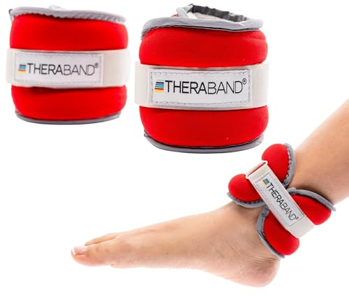 THERABAND Ankle Weights, Comfort Fit Wrist & Ankle Cuff Weight Set, Adjustable Walking Weights for Cardio, Home Workout, Ankle Strengthening & Physical Therapy, Red, 1 lb. Each, Set of 2, 2 Pounds