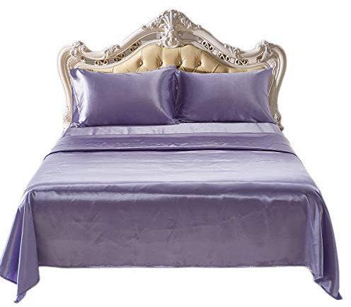 Fashion·LIFE Juegos de Cama de Lujo Life 4 Piezas Juegos Funda nórdica de Imitación de Seda Ropa de Cama Resistente Hipoalergénico Reversible Suave,Púrpura