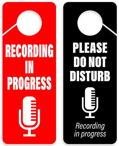 Recording in Progress - Please Do Not Disturb Sign, Door Knob Hanger 2 Pack, Double Sided, Ideal for Using in Any Room.