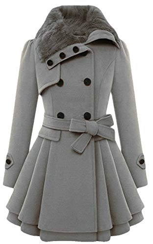 YMING Mujeres Chaqueta Con Capucha Caliente Chaqueta Con Capucha Con Doble Pecho Chaqueta De Mezcla De Lana Con Cinturón