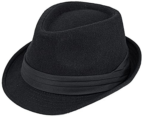 Kid's Short Brim Black Trilby Fedora Hat - Boys Manhattan-Hat Gangster Fedora hat for 4-10 Years Old