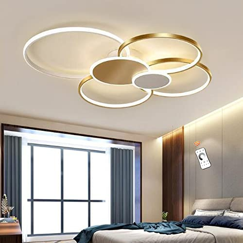 Lfoute LED Taklampa Modern Taklampa i Vardagsrummet Cirkel Taklampa Dimbar Med Fjärrkontroll Akryl Lampskärm Ljuskrona i Matsalen Sovrum Restaurang Kontors Belysning,Gold,80cm