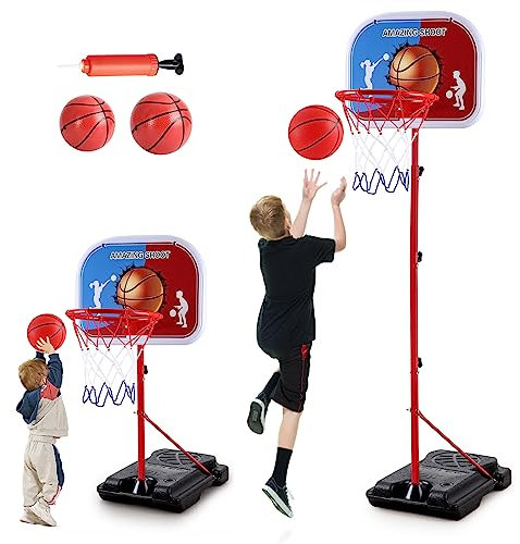 PELLOR Basketballkörbe Kinder, 93-170 cm Einstellbare Basketballständer,Basketballkorb mit Ständer Höhenverstellbar Basketball-Backboard Ständer Hoop Set für Jungen mädchen 3-12 Jahre Indoor Draussen