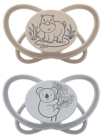 nip - Butterfly | 0-6 Monate | Stillfreundlicher, luftdurchlässiger Babyschnuller für Babys. Nachhaltiger Schnuller mit weichem Silikonsauger, inkl. Schnullerbox | 2 St., Dunkelgrau/Grau