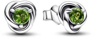 Pandora August Spring Green Eternity Circle Stud Earrings - Sterling Silver Birthstone Earrings with Man-Made Stones for Women - Gift for Her - No Box