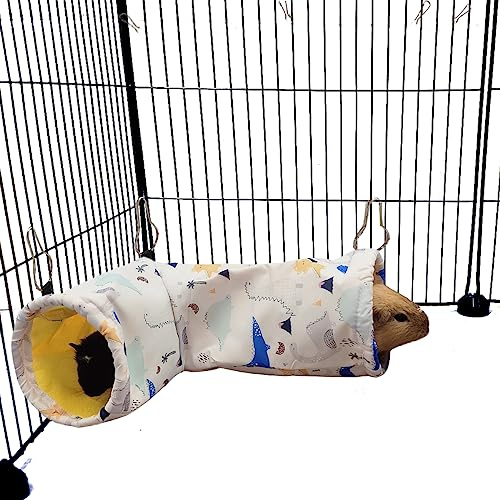 Large Caliber Guinea Pig Tunnel Hideout & Hammock, Rat Cage Corner Toy for Ferret Hedgehog Piggy to Hide and Shuttle (1. Tunnel-Dinosaur)