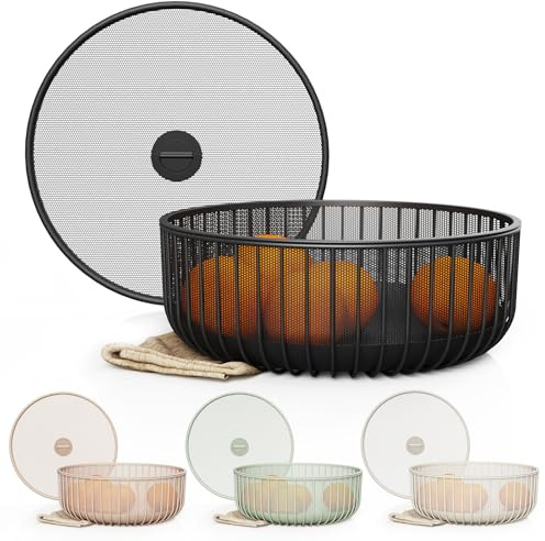 LIBKEN Obstschale aus Metall mit Netzdeckel und Korb – Obst- und Gemüsehalter für die Küchentheke – Aufstellkörbe für die Arbeitsplatte – Schüsselaufbewahrung für Gemüse, Obst, Snacks und Banane