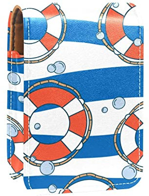 Lifebuoy Nautical Lip Gloss Holder Lipstick Case Portable Mini Lipstick Storage Box Travel Lipstick Organizer Case with Mirror for Women