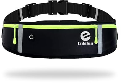 Enkifun Riñoneras Running Riñonera Deporte con Orificio Auriculares Riñonera Deportiva para Hombres Mujeres Riñoneras de Running Ajustable con Tiras Reflectantes Correr Ejercicio Viajar Negro