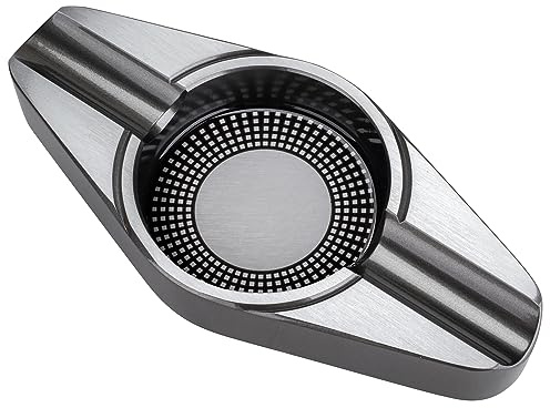 Metal Cigar Ashtray with Dual Holders - Large Basin for Indoor & Outdoor Use - Stylish Gift for Cigar Enthusiasts (Silver)