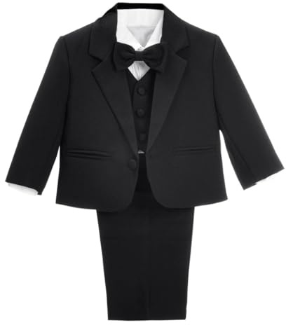 Lito Angels Bebisar Pojkar Formell Kostym, 5 Stycken Set Bröllop Dop Outfit (Blazer, Skjorta, Väst, Byxor, Fluga) Elfenben/Vit/Svart/Kungsblå