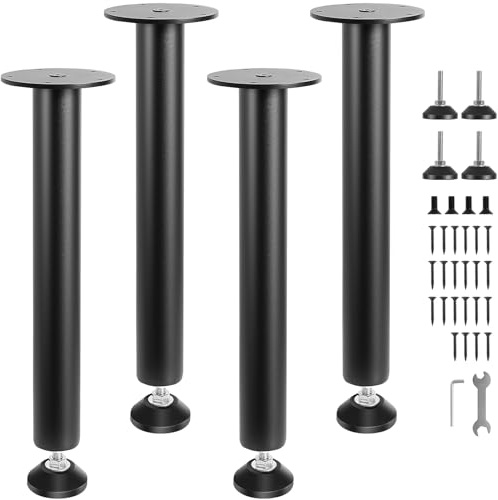 VEVOR 406.4MM Adjustable Desk Legs, Reinforced Steel Office Table Furniture legs Set of 4 for DIY, 1200 lbs Load Capacity Heavy Duty Desk Legs, Quick Instalation Legs with Adjustable Foot Cup Black