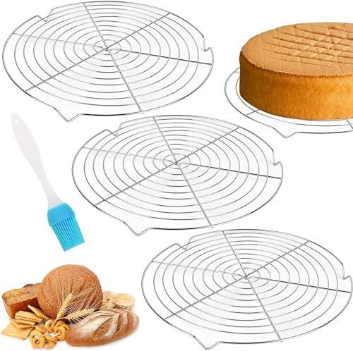Abkühlgitter - Kuchengitter Abkühlgitter 32.5 cm,3er Set Edelstahl Kuchengitter Auskühlgitter,Gleichmäßiges Schnelles Auskühlen,Tortengitter mit Silikonbürste für Braten Grillen Auskühlen Backen