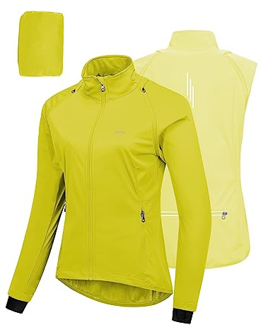 33,000ft Women's Cycling Jacket Waterproof Breathable Running Jacket Women High Visibility Reflective Cycling Vest with Removable Sleeves Green M