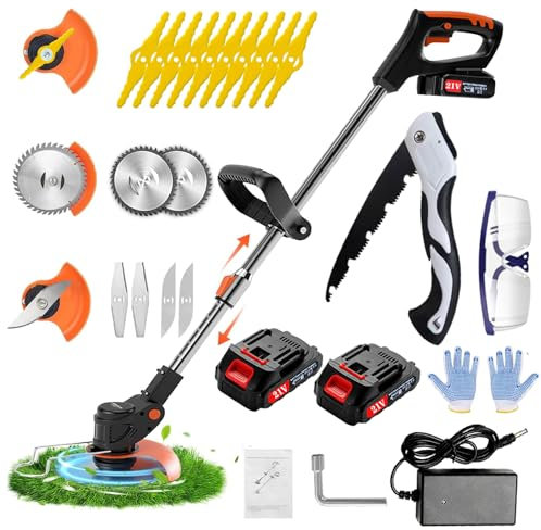 Desbrozadoras electrica, Desbrozadora Batería, Cortabordes Bateria 21 V, Cortabordes electrico 4 en 1,Desbrozadora Longitud retráctil, Adecuado para Jardines, céspedes, Villas.
