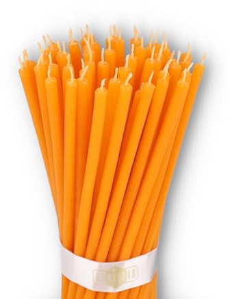 Danilovo Velas de Cera de Abeja pura, Velas Naturales Ortodoxas para Oración de la Iglesia, Rituales, Meditación, Decoración de Tartas de Cumpleaños, 50 Unidades (Naranja)