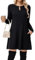 Tanmolo Kleid Damen Elegant Knielang mit Taschen Freizeitkleid A Linie Fließend Langarm Herbst und Winter (Schwarz XXL)