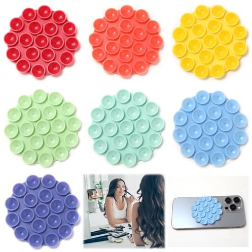 CAISYE Fundas Adhesivas de Silicona con Ventosa para teléfono,7 Piezas, Resistente y Compacto, Ideal para Selfies y Videos, Lavable, Diseño Circular de 70 mm (Colores de Arcoíris)