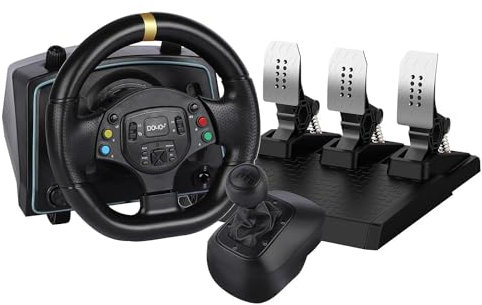 NBCP Gaming Steering Wheel with Pedals and Shifter - 1080° Racing Wheel, Vibration Feedback, Paddle Shifters, Hall-effect Pedal - Steering Wheel for PC, PS4, Xbox One, PS3, Xbox Series X/S, Switch
