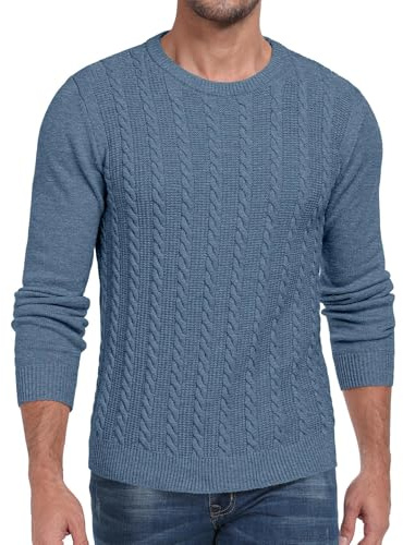 Hisir Jerseys para Hombre de Punto Trenzado Cálidos de Invierno con Cuello Redondo y Manga Larga Suéter Pullover para Hombres, azul, XL