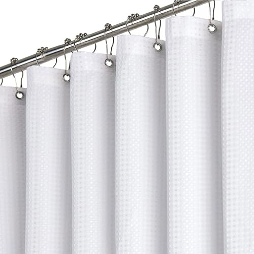 BTTN Tenda Doccia a Nido d'Ape Bianca 120x180 cm, Tessuto Antimuffa Impermeabile Extra Resistente con 6 Ganci, Lusso Moderno Lavabile con Orlo Ponderato in Poliestere Decorativo per Bagno