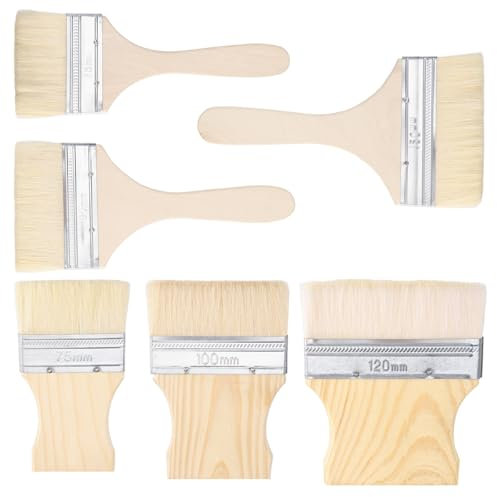 CHGCRAFT 6pcs 6 Styles Goat Hair Brush Flat Paddle Paint Brush Set Bristle Paint Brush Synthetic Bristles Painting Brushes with Wood Handle for Home Improvement Use Paint Brush, Mixed Color